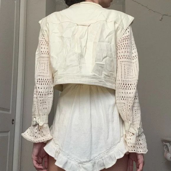 Crochet knit cream cropped jacket - Picture 3 of 4